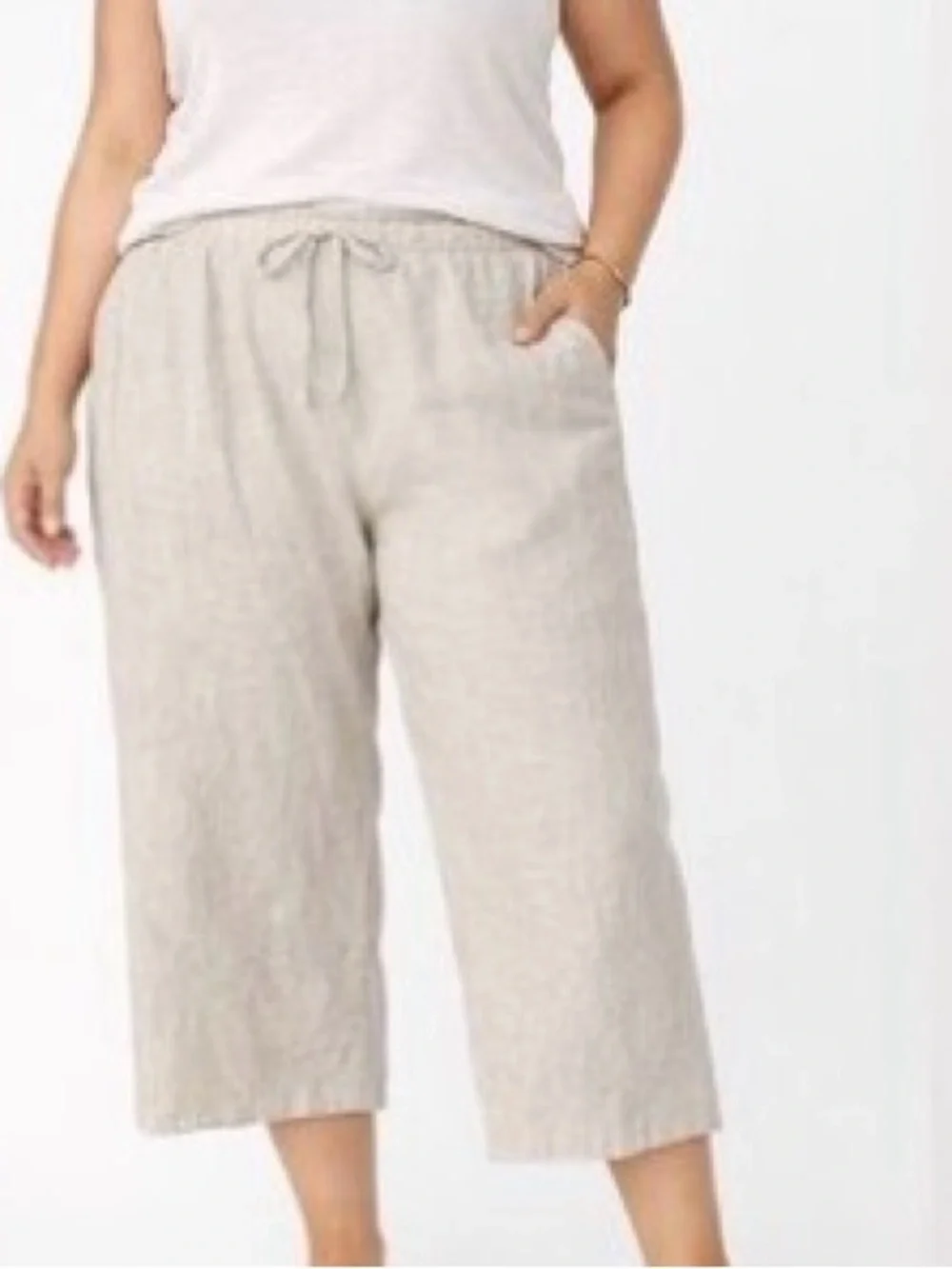 J. Crew Linen Cropped Drawstring Pants in Natural Beige size medium